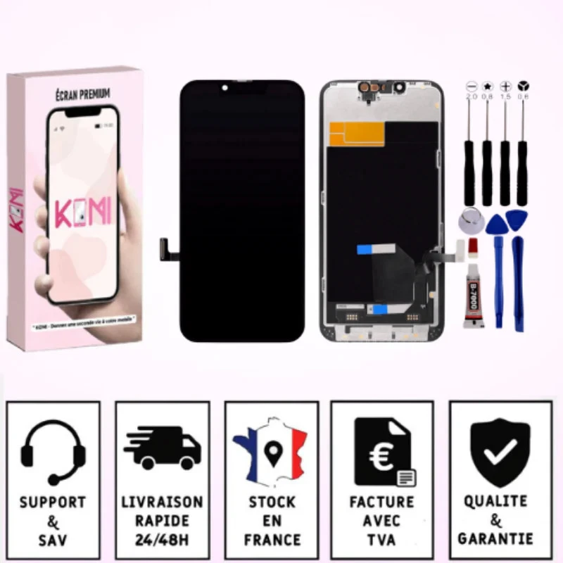 KOMI Ecran Complet iPhone 13 LCD Vitre Tactile Compatible Châssis Kit outils - LCD /