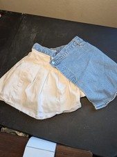 Tractr Girls Size 12 Denim Cream Pleated Wrap Skort Mini Skirt