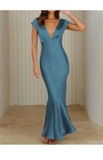 Halfisland Womens Summer Satin V Neck Cap Sleeve Backless Maxi Dress Elegant XL