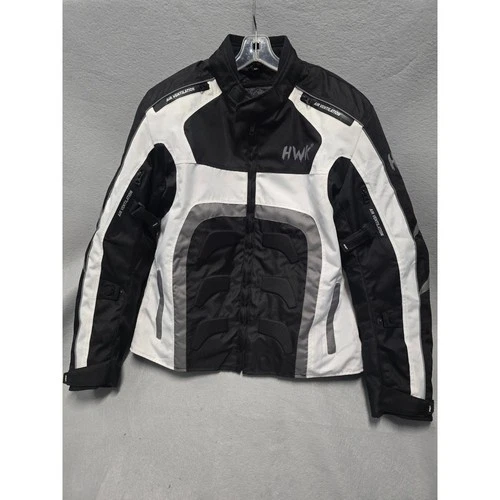 HWK Motorsports Mens Black White Grey Padded Motorcycle Jacket Size M - product listing photo