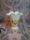 Vintage Hull Art Pottery Fan Vase with Raised Yellow Flower and Gold Handles L-8