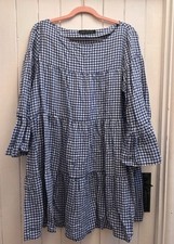 Zara Blue Gingham Tiered Dress Checked Size Large