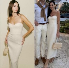 Reformation Lakia Tweed Strapless Sweetheart Neckline Cocktail Midi Ivory Dress