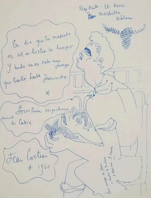 Jean COCTEAU : Souvenir de Cadix, Lithographie originale signée, 1971 - Photo 1/4