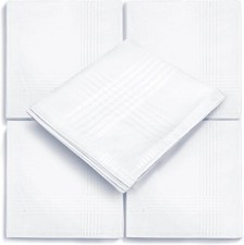 5 Pack Men's Cotton Handkerchiefs, 16x16 Inch, White 100 Soft Cotton, Bulk Pa