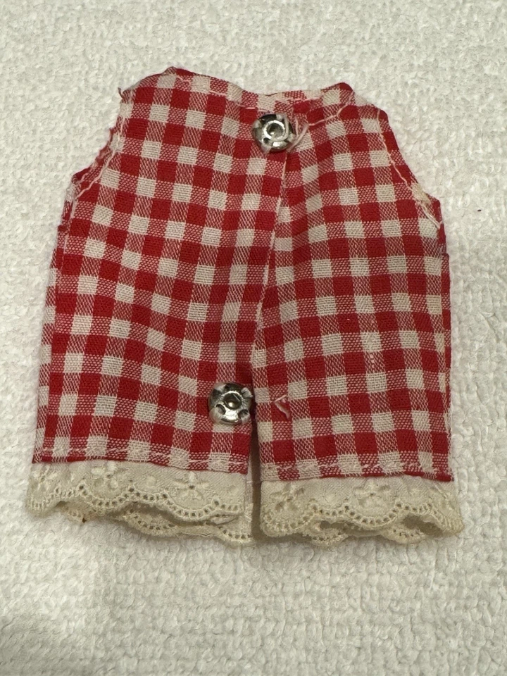 老式芭比娃娃克隆上衣仅格子红色格子花边口音金属扣无娃娃 — 第 4/4 张图片