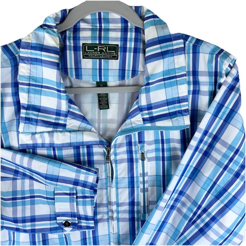 Ralph Lauren LRL Active Plaid Lightweight Zip-Up Jacket Blue Windbreak Womens XL