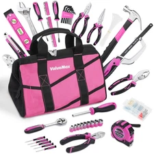 Pink Tool Kit, 218-Pieces Home Repairing Tool Set, Household Tool Kit with Wi...