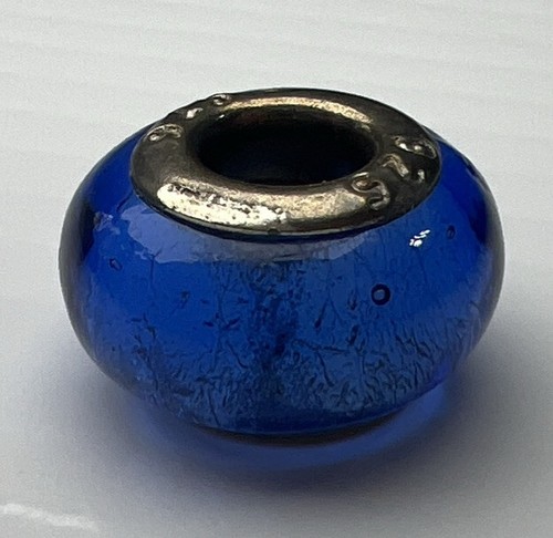 925 Sterling Silber Retro Slide Bubble Perle Murano Glas Blau Silberfolie - Bild 1 von 7