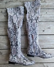 Marc Fisher Humor Taupe Snakeskin Over The Knee Boot With Low Heel Size 8.5