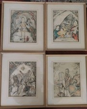FOUR 4 VINTAGE ORIGINAL  FRAMED CLASSIC JUDAICA ETCHINGS SIGNED "BEN ARI"