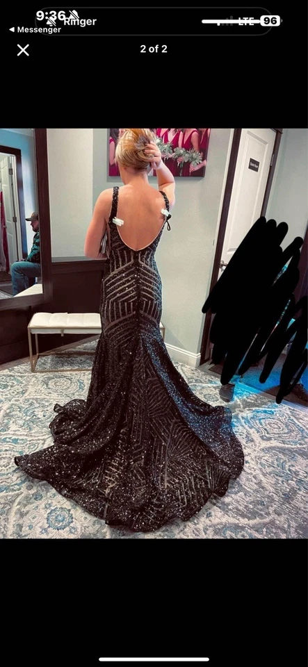 Hermoso vestido negro brillante Jovani graduación/formal. Talla 0. Excelente estado. Foto 2 de 4