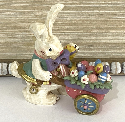 Kurt Adler Spring Town Easter Bunny Rabbit W/Cart & Eggs Carved Look Figurine