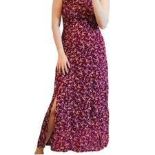 Old Navy Floral Cami Burgundy Maxi Dress with Side Slit Sz S