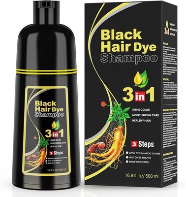 M Black Hair Dye Shampoo Instant 3 in 1 Healthy Hair Dye for Grey Coverage 500ml
