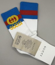 Gucci GG Webbylock White  Sky Blue Socks Toddler Size 2 12/14cm Authentic