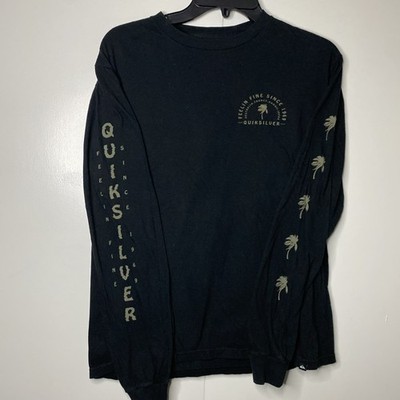 Quicksilver Long Sleeve Shirt Mens Small Palm Trees Spell Out Surf Black S 