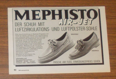 Seltene Werbung vintage MEPHISTO AIR-JET Siegfried & Veronica Schuhe 1985