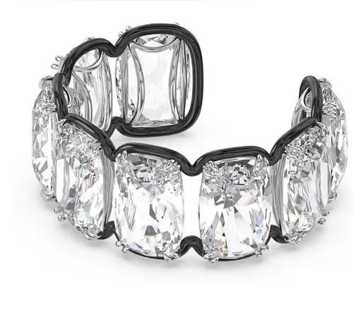 Swarovski Harmonia cuff, Oversized floating crystals, White, Mixed metal, Size S
