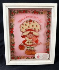 STRAWBERRY SHORTCAKE 1980 WOODEN FRAMED Reverse Paint WALL HANGING Rare Vintage