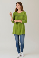 Attitudes by Renee Womens Tunic Size M Cactus Green 3/4 Sleeve Flounce Casual