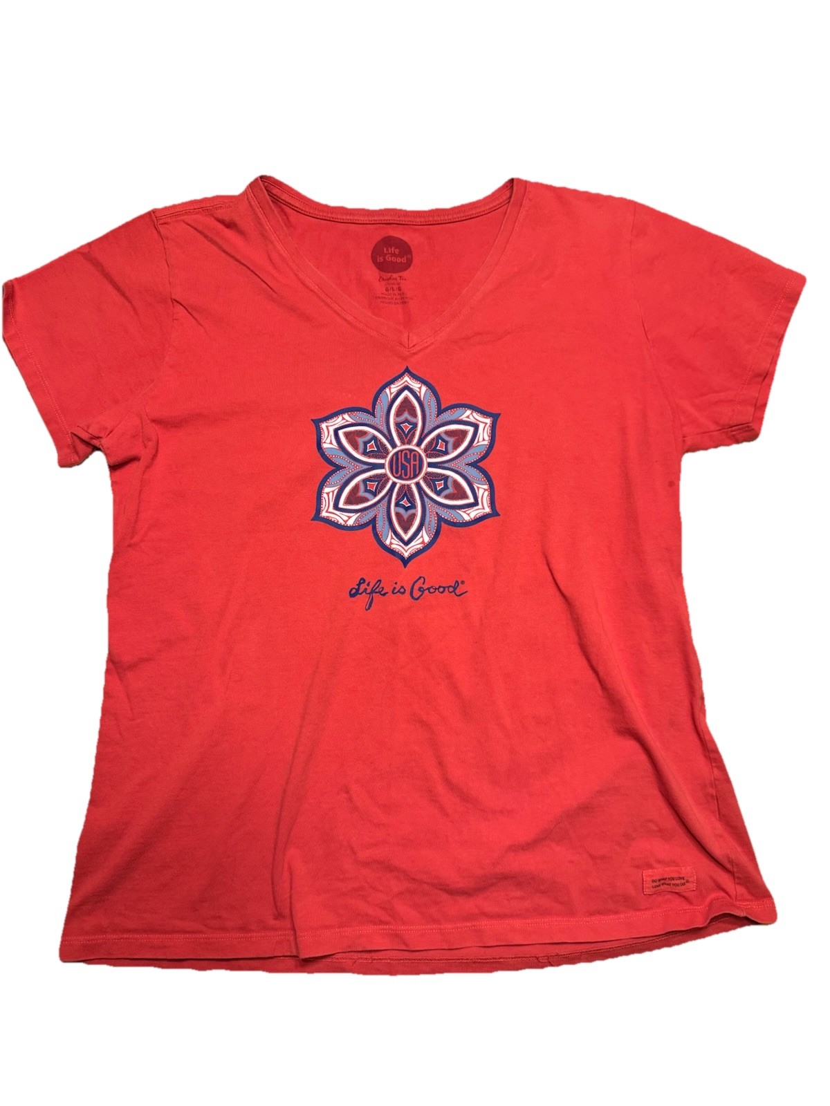 Life Is Good Red Short Sleeve Crusher Tee T-Shirt Size Large