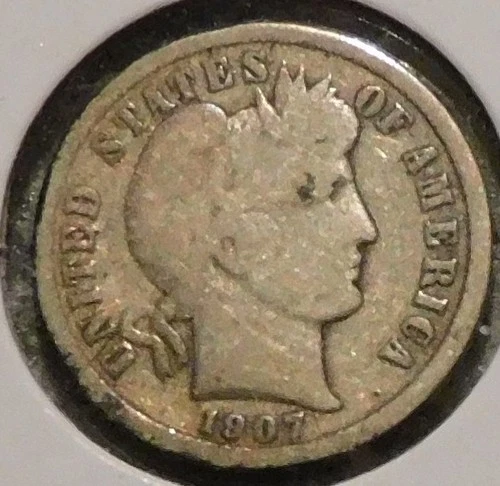 Silver Dime - Barber - 1907 (Likely an old cleaning)