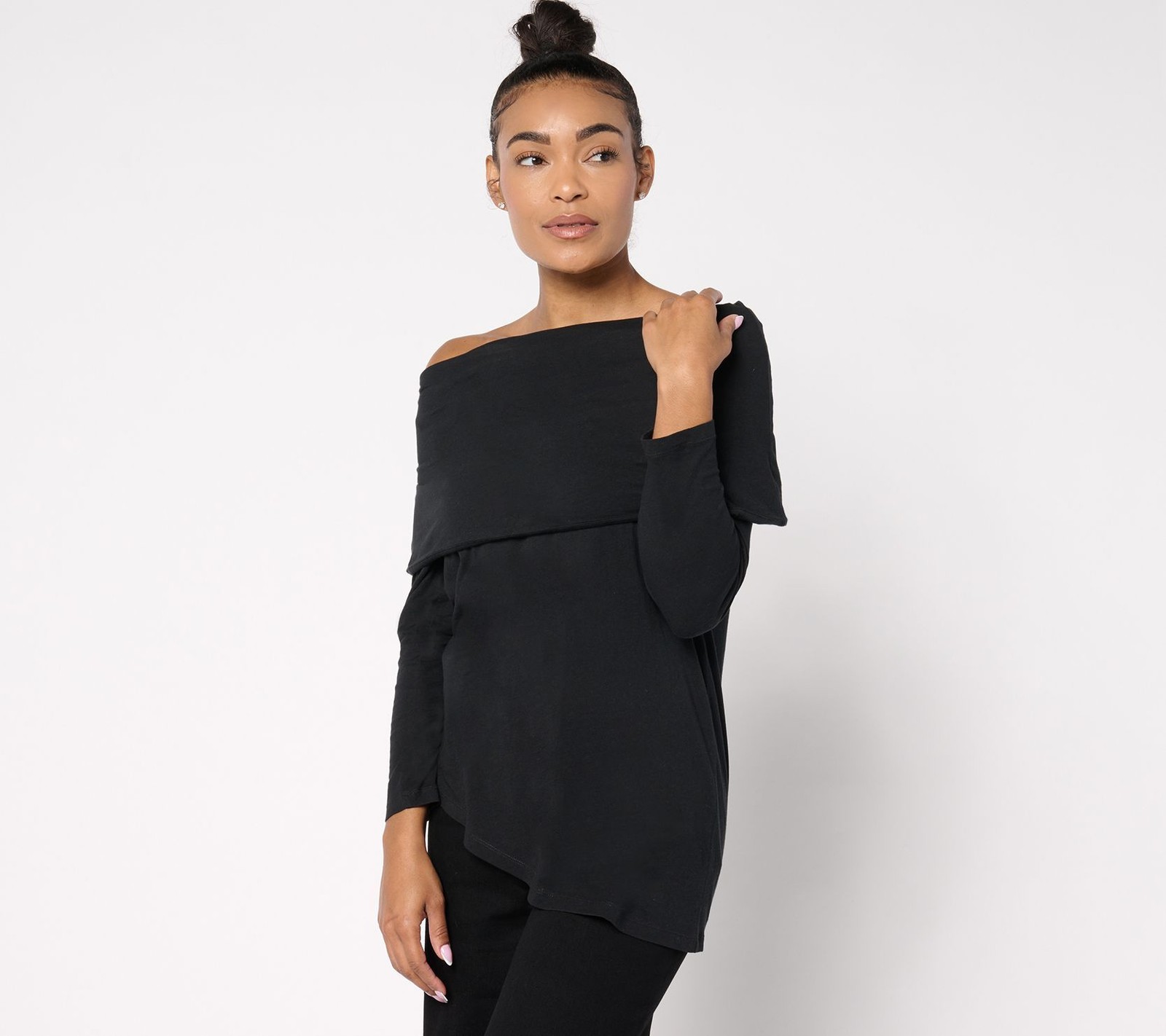 Peace Love World Women's Top Sz L Side Cowl Long Sleeve Black A670667