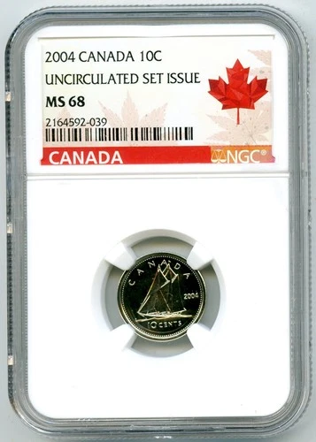 2004 P CANADA 10 CENT BLUENOSE DIME NGC MS68 UNCIRCULATED SET ISSUE COIN