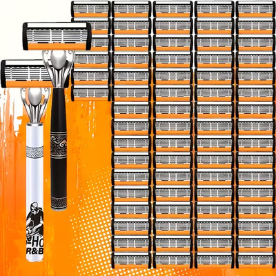 6-Layer Men s Razor 2 Handles with 72 Replaceable Shaving Blades