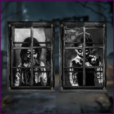 2 Pcs Scary Halloween Curtain Halloween Window Silhouette Decoration Blood