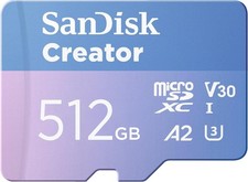 SANDISK 512GB Creator microSDXC UHS-I U3 4K 5.3K 190MB/s Card SDSQXAV-512G-GN6MS