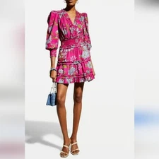LOVE THE LABEL Wanda Floral Print Puff Sleeve Ruffle Dress Women's Size Small