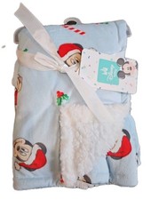 Baby Blanket Christmas Disney Mickey Mouse Blue 30x40 Plush New With Tags