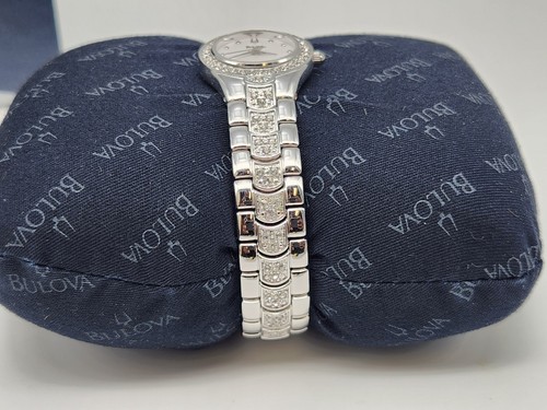 Bulova Ladies Stainless Steel MOP Dial Swarovski Crystal Bezel Watch New Batt - Picture 5 of 13