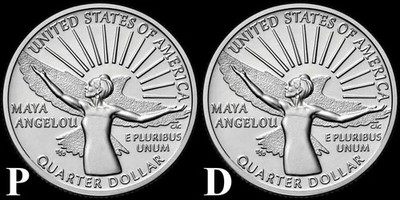 2022 P,D Maya Angelou  American Women Quarters BU 2 Coin Set