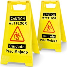YOLNEXI 2 Pack Caution Wet Floor Sign, 17.5" Height, Bright Standard, Yellow