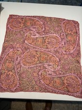Vintage Silk Hand-rolled Scarf By Vera Floral Paisley Red Pink Orange Sage Green