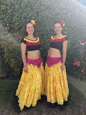 2 matching Full Ruffle Circle Skirt Belly Dance Floral Costumes Hand Made