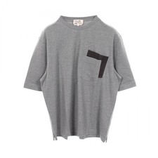 HERMES T-shirt Short sleeved Top leather pocket cotton cashmere Gray Used size M