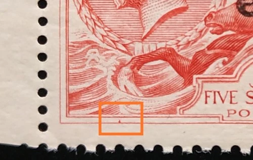 IRELAND : 1925-28 NARROW DATE SEAHORSE 5s OVERPRINT 'INVERTED T ' MNH T67a @€999