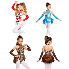 Girls Jumpsuit Snap Closure Leotard Halter Bodysuit Glittery Dancewear Latin