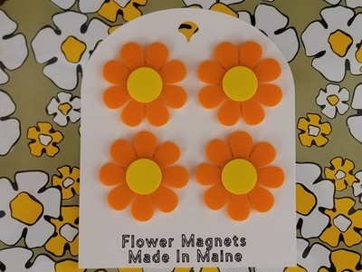 Flower Power Retro Magnets - 4x Orange w/ Yellow - Vintage Retro MCM - NEW!