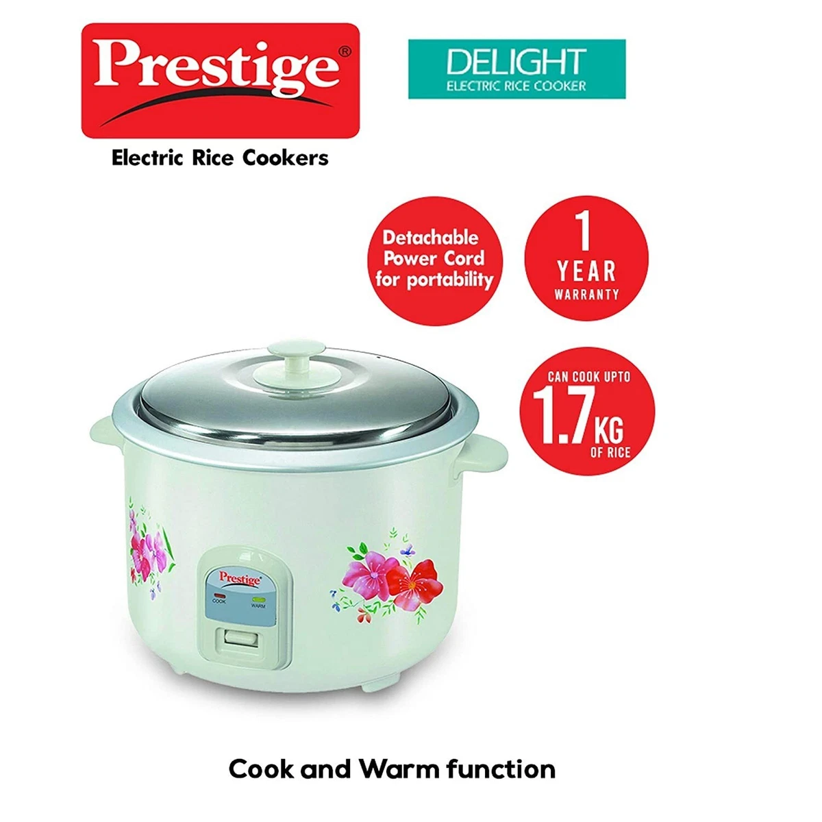 Prestige Delight PRWO Electric Rice Cooker (1 Liter, White)