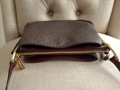 Michael Kors Nicole Small Signature Brown / Burgundy/Gold