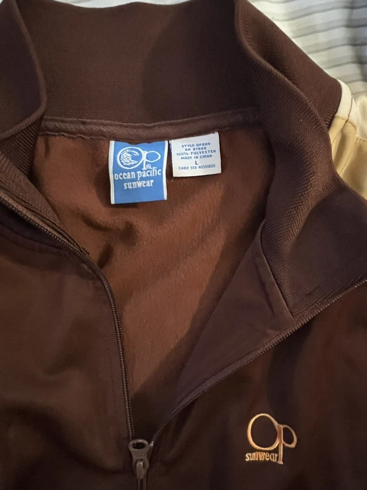 Chaqueta deportiva vintage OP Ocean Pacific cremallera completa talla grande años 70 80 marrón beige Foto 3 de 4