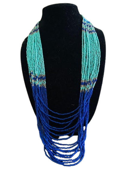 Beaded Long Multi Strand Waterfall Statement Neck… - image 1