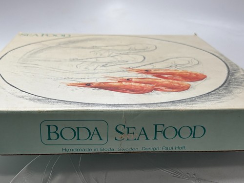 Rare Boda Party Sweden Shrimp SEAFOOD GLASS PLATE 10" Paul Hoff Retro Glass Embo - Picture 5 of 5