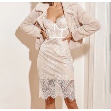 Lulus Within My Dreams White Lace Bustier Bodycon Midi Dress Sz XS Sexy Coquette