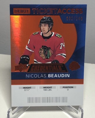 2021-22 Upper Deck Credentials Nicolas Beaudin Debut Ticket Access Orange/149